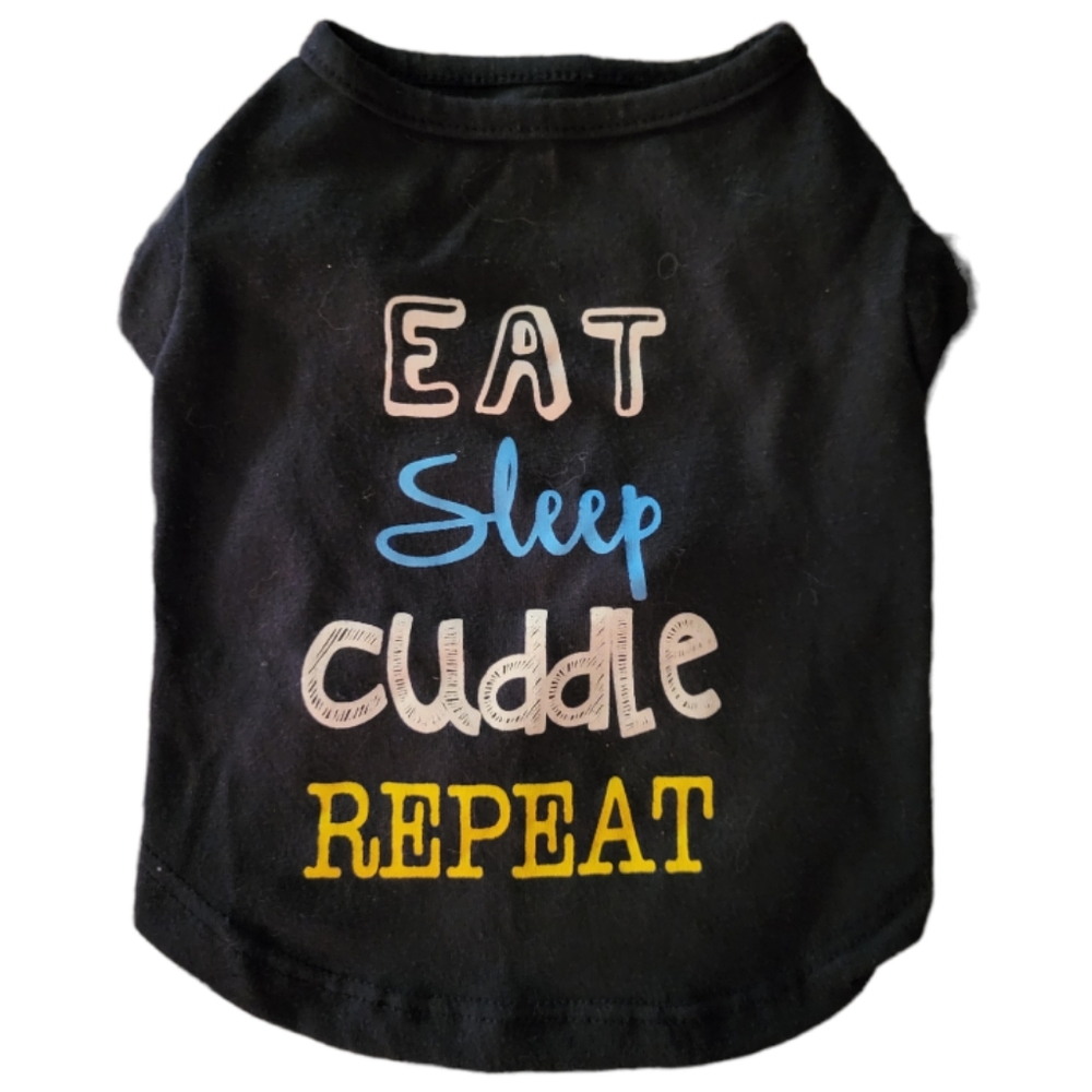 HP 😀 Vtg B.Happi... Small Dog Black T-Shirt, Eat Sleep Cuddle Repeat